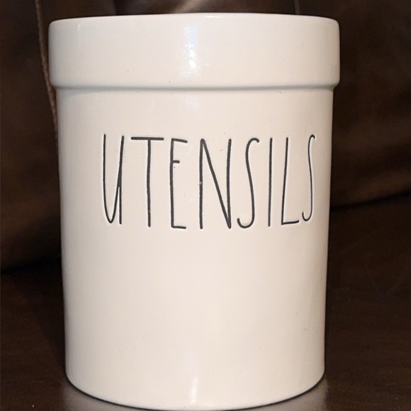 RAE DUNN Magenta Artisan White Kitchen Utensils Holder/Crock “UTENSILS” - Picture 1 of 4